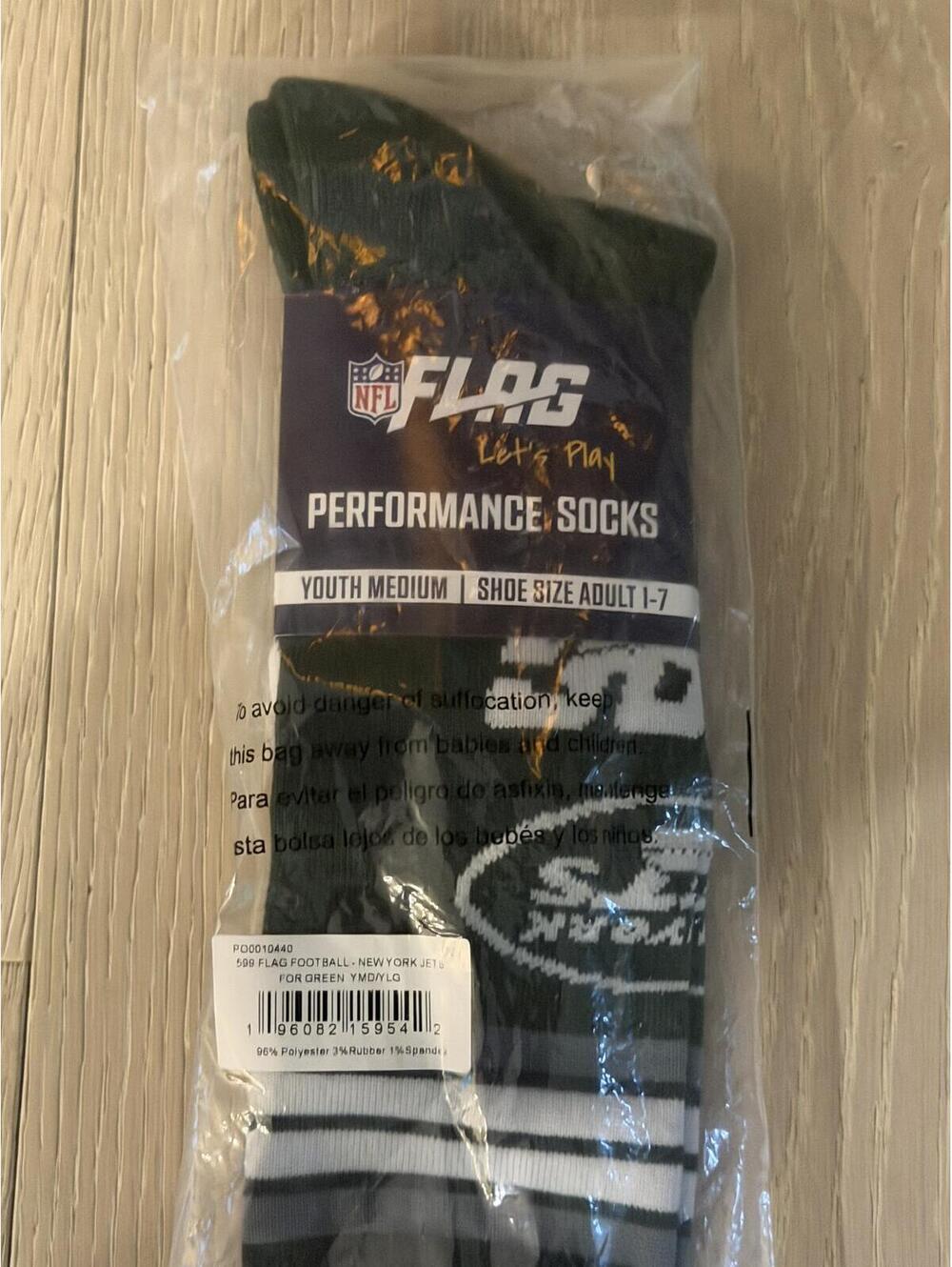 NFL Flag New York Jets Performance Socks Youth Medium Green Adult Shoe Size 1-7